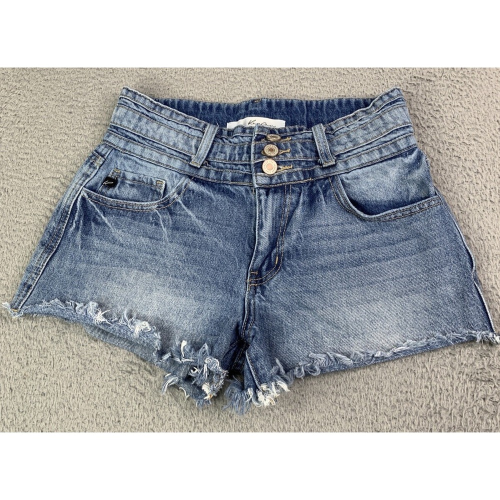 KanCan Jean Shorts Womens Size 3/25 Raw Hem Triple Button Cotton Blend Beach